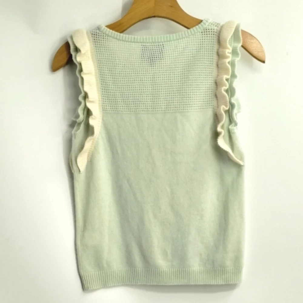 Leo & Sage Cashmere Sweater Tank Aqua Ruffle Shoulder‎